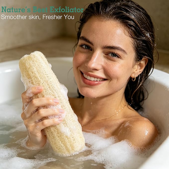 Natural Organic Loofah Sponges Large Exfoliating Shower Bath Loofah Luffa Loofa Body Scrubbers Sponges for SPA Beauty Bath and Radiant Skin, Pack of 4