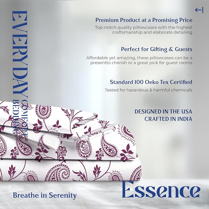 Mayfair Linen 100% Organic Cotton Printed Sheets King Size - Percale Weave Cotton King Size Sheet Set (4 PC, Paisley), Soft & Crisp, GOTS Certified, Cooling Sheets, 16" Deep Pocket