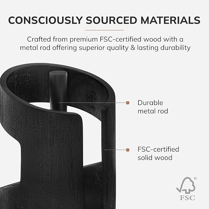 Anji Mountain Wooden Paper Towel Holder Countertop with Mango Wood Round Base and Iron Holder, Holder Stand for Kitchen Roll Organizer & Kitchen Dining Table Home Decor - Black/Black, Arc Hold