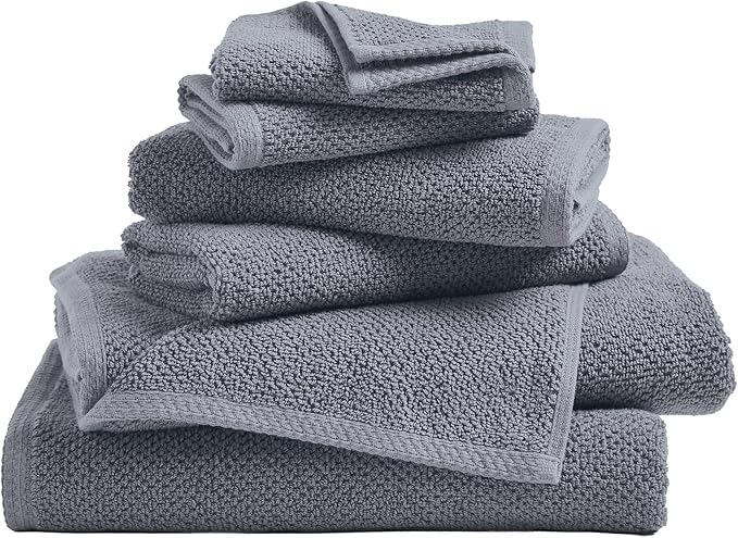 Great Bay Home 100% Cotton 6 Piece Towel Set - Absorbent, Quick-Drying, Durable Bath Towels for Bathroom Decor - Low-Twist, Two-Ply Fibers (Chambray Blue)