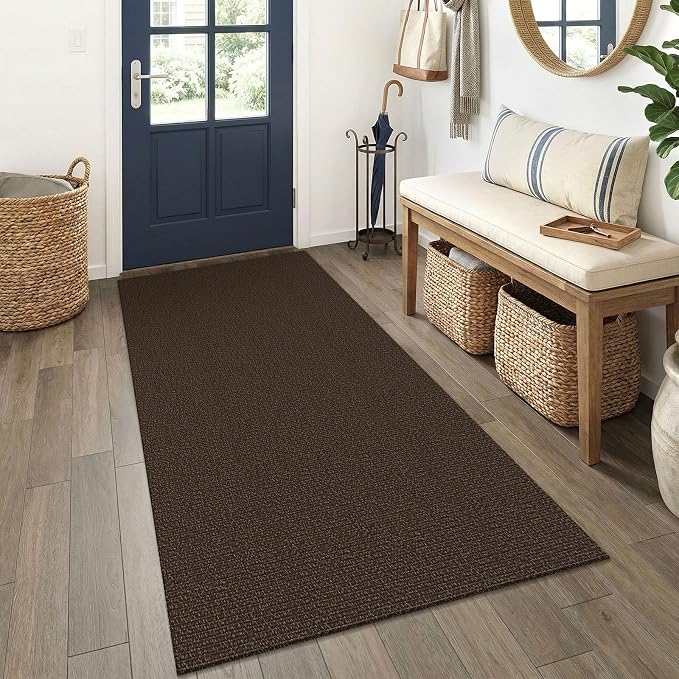 EARTHALL Washable Runner Rug 3x6 Ft Non Slip Runners for Hallways Wide Cotton Rubber Backed Kitchen Runner Braided Indoor Floor Carpet Runners for Entryway, Hallway, Kitchen, Bedroom, Brown/Coffee