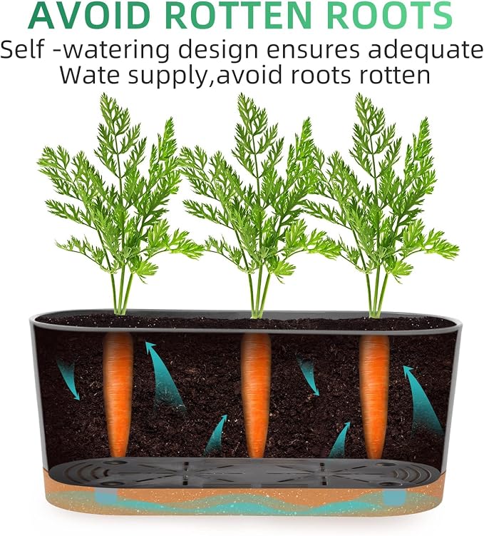 QCQHDU 16" L x 7.6" W x 7" H Window Planter Box, 2 Pack Self Watering Pots for Indoor Plants with Drainage Holes & Saucer, Outdoor Flower Pots Home Garden Modern Decor