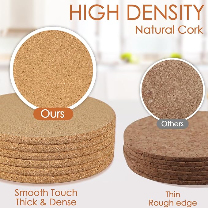 6 Pack Extra Large Cork Trivet, 9.5 Inch High-Density Thick CorkTrivets for Hot Dishes, Heat Resistant Cork Trivets for Hot Pots and Pans Kitchen, Countertop Wooden Table, Coasters