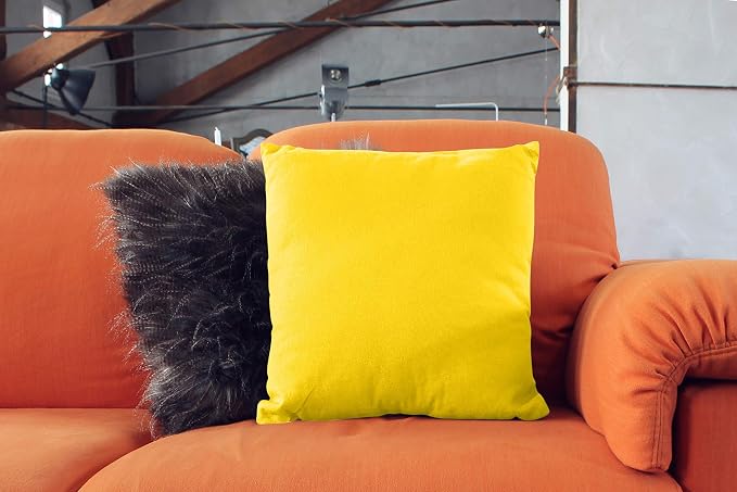 Encasa XO Throw Pillow Covers 18x18 in Set of 2 Sunbeam Yellow | No Inserts | Cotton Pillow Covers for Living Room, Bed, Sofa, Couch | Decorative Cushion Covers with Improved Zipper