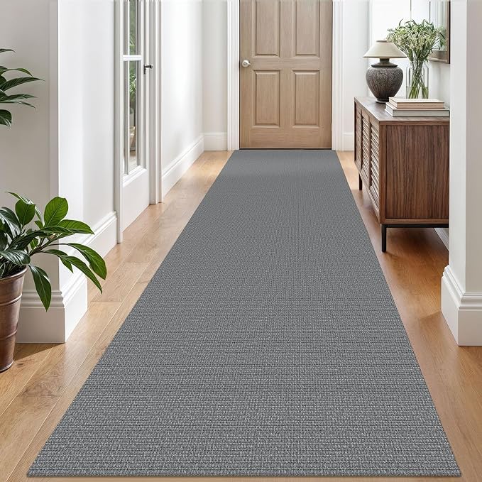 EARTHALL Washable Runner Rug 3x10 Ft Non Slip Runners for Hallways Long Cotton Rubber Backed Kitchen Runner Braided Indoor Floor Carpet Runners for Entryway, Hallway, Kitchen, Charcoal Gray