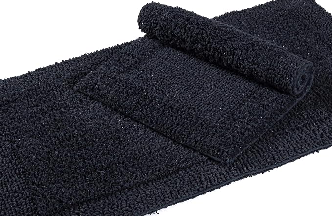 Bedding Craft Bathroom Bath Mat Rug – 100% Cotton, Reversible, Water Absorbent, Machine Washable, Soft Bathmat for Tub Side, 17x24 Black