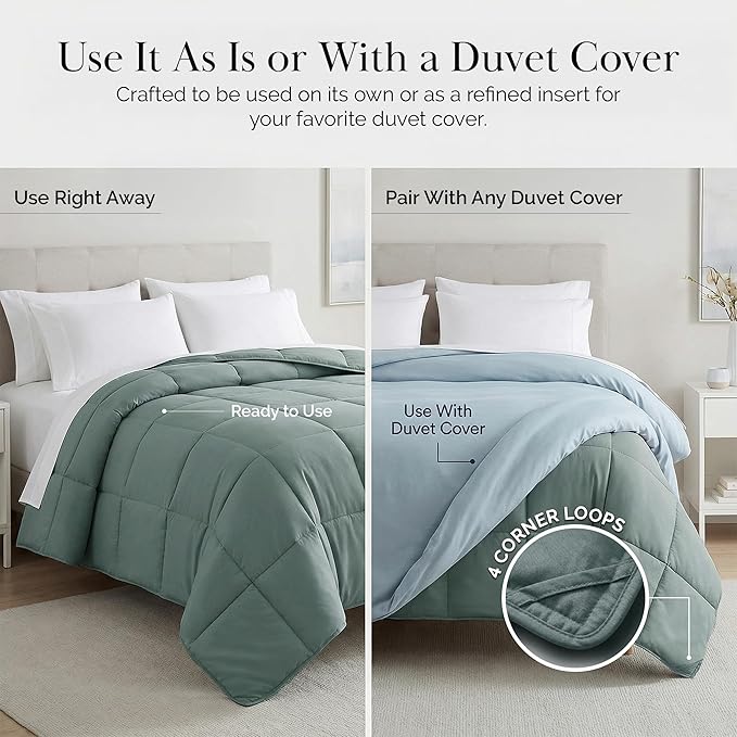 Southshore Fine Living, Inc. Lightweight Down Alternative Comforter Full, Queen Size Fluffy Duvet Insert Queen Down Comforter, Machine Washable Cozy Bedding, Steel Blue