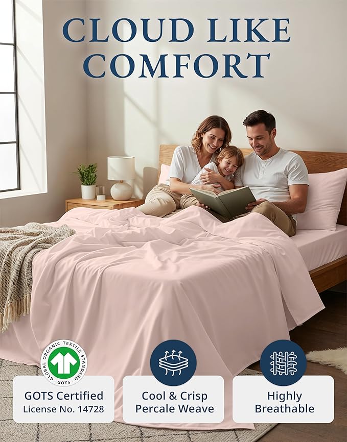 LANE LINEN 100% Organic Cotton Twin XL Bed Sheets Set, Machine Wash Fully Elasticized Twin XL Sheet Sets, Luxury Hotel Percale Bedding Sheet & Pillowcases, Soft & Comfy -Sepia Rose