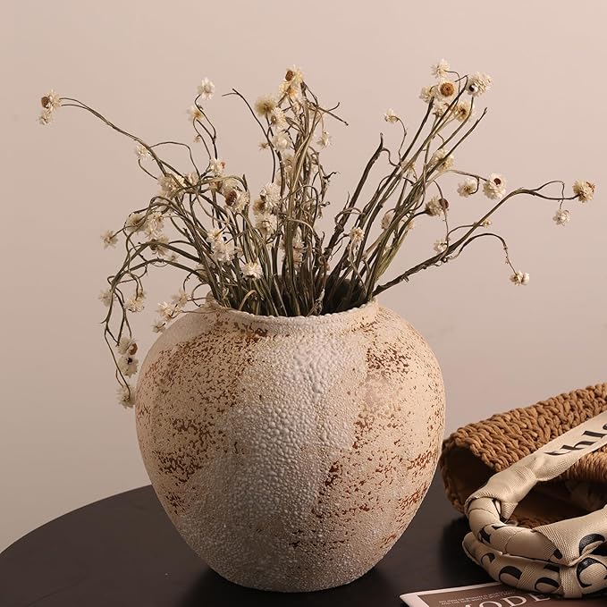 Small Ceramic Vase, 7.9 Inch Minimalist Decorative Farmhouse Vase for Home Decor, Living Room, Shelf Decor, Entryway, Wedding, Table Decoration