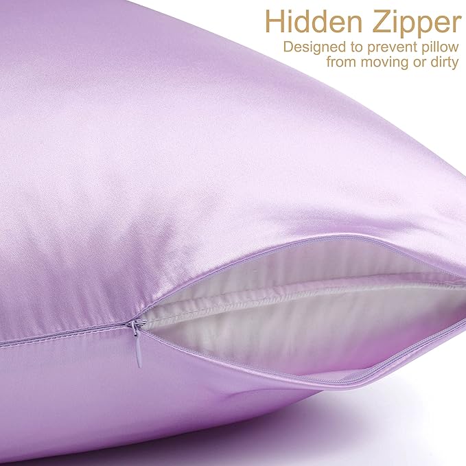 uxcell 1 Pack 100% Charmeuse Pure Silk Pillowcase for Hair and Skin, 350TC 19 Momme Soft Breathable Pillow Case with Hidden Zipper, Light Purple Queen(20x30inch)