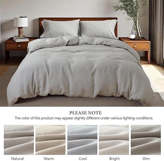 100% Linen Duvet Cover Set, 3 PCS Natural French Flax Light Grey Duvet Cover Queen Size, Breathable Soft Comfy Linen Bedding Comforter Cover with 2 Pillowcases(Light Grey, 88" x 92")