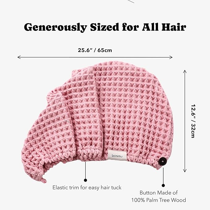 Luxury Organic Japanese Cotton Hair Drying Waffle Towel Wrap for Women | Absorbent, Quick-Dry Head Turban for Shower, Sauna, Spa | Extra Large for Long, Curly, Straight Hair With Button (Orange, 2 Pc)