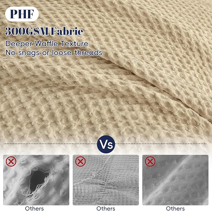 PHF Waffle Weave Duvet Cover Set King Size, No Snagging Ultra Soft Luxury Textured Breathable Comforter Cover for All Season 3pcs, Durable Bedding Duvet Set with 2 Pillow Shams, 104"x90", Khaki