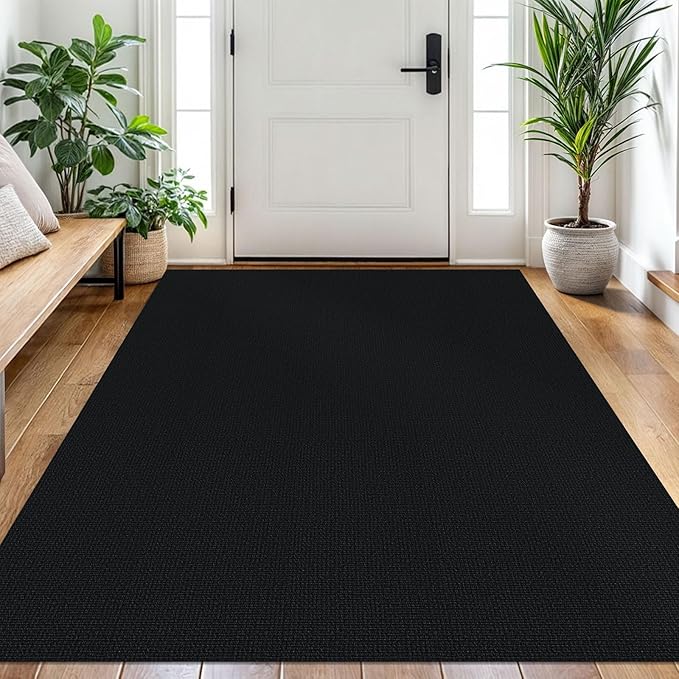 EARTHALL Washable Area Rug 4x6 Ft Non Slip Rugs for Entryway Braided Rubber Backed Bedroom Carpet Cotton Entry Rug Woven Floor Carpets for Bedroom Dining Room Living Room, Black/Grey