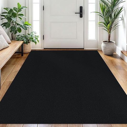 EARTHALL Washable Area Rug 4x6 Ft Non Slip Rugs for Entryway Braided Rubber Backed Bedroom Carpet Cotton Entry Rug Woven Floor Carpets for Bedroom Dining Room Living Room, Black/Grey