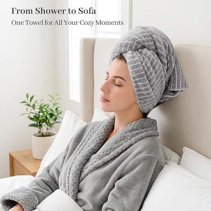 ROLSHOL 2 Packs Large Microfiber Hair Towels for Women, Super Absorbent & Quick Dry Hair Towel Wrap for Curly Hair Long & Short Hair- Anti-Frizz Hair Turbans for Wet Hair - 27.5''*39.4