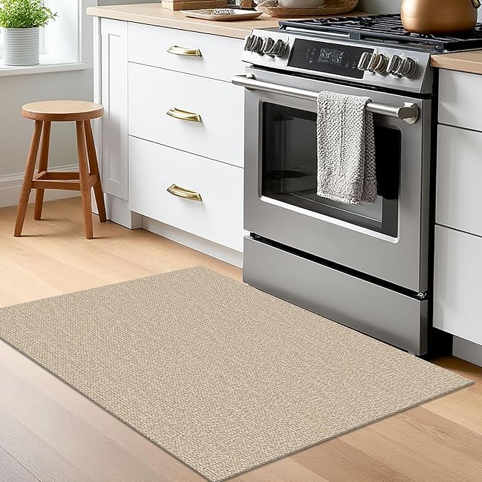 EARTHALL Small Area Rug 2x3 Ft Washable Rugs for Entryway Non Slip Braided Throw Rugs with Rubber Backing Door Mat Indoor Outdoor Entrance Cotton Woven Carpet for Kitchen Foyer Front Door, Send/Beige