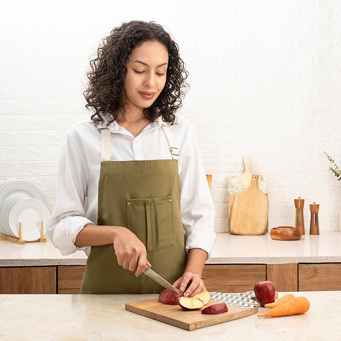 Cotton Canvas Apron for Women & Men – Adjustable Neck Strap & Waist Ties with Pockets