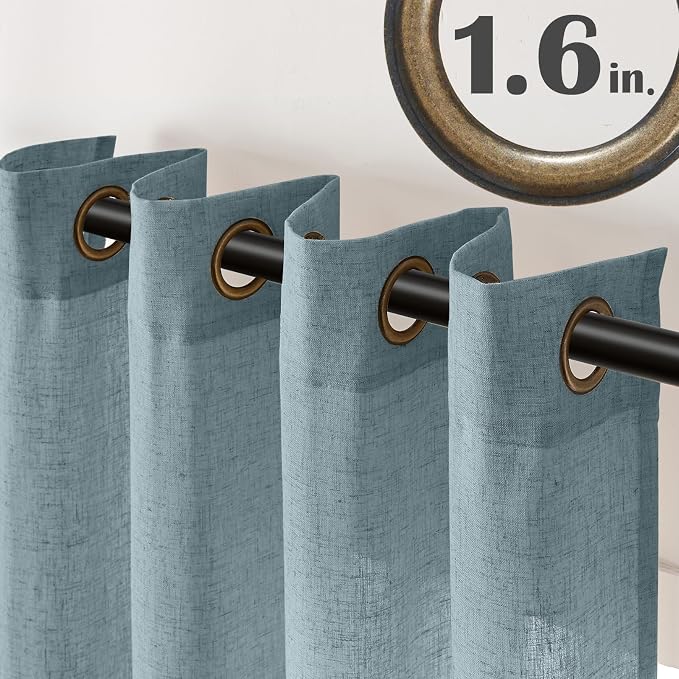 jinchan Linen Blue Semi Sheer Curtains 96 Inch Long 2 Panels for Living Room Grommet Dark Flax Light Filtering Curtains Home Office Minimalist Decor Drapes Suitable for Bathroom and Bedroom 50x96 Inch