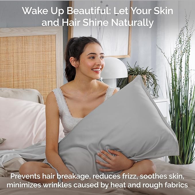 Pillow Cases Queen Size Set of 2 Pillowcases 100% Viscose from Bamboo Cooling Pillowcases, Soft & Breathable Pillow Case with Envelope Closure, Gray Pillow Cases (Gray Mist)