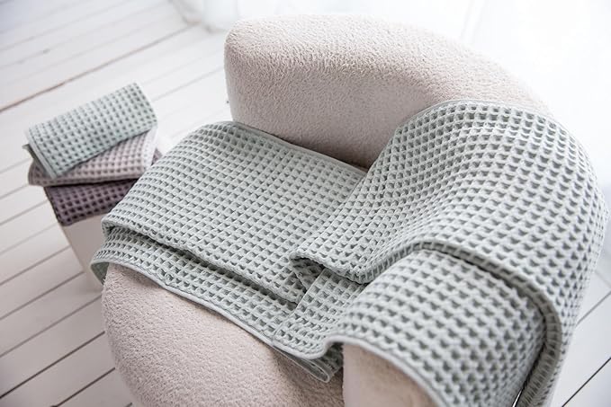 Waffle Cotton Bath Towels-100% Turkish Cotton, Quick Dry, Ultra Soft, Premium Absorbent, Weave Design, Fast Drying-2 Pieces Bath Towel Set (1 Large Bath Towel and 1 Hand Towel) (Sage)
