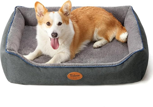 Tidore Orthopedic Dog Beds for Medium Dogs, Durable Egg Crate Foam Sofa Dog Bed wit Washable Removable Cover,Waterproof Lining,Pet Bed for Large Dogs (Dark Grey-Velvet, 31.5" L x 25.2" W x 7" Th)