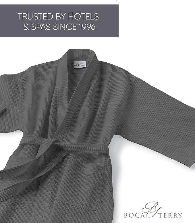 Waffle Robe for Women by BOCA TERRY, Soft Cotton Spa Robes for Summer, Lightweight Knit Waffle Bathrobe, Kimono Bathrobes