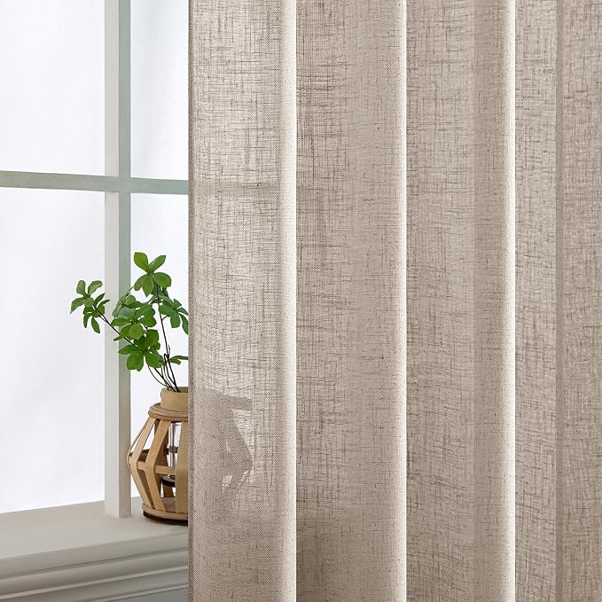 MIULEE Natural Linen Curtains 72 Inch Length 2 Panels for Bedroom Living Room, Soft Linen Textured Window Drapes Semi Sheer Light Filtering Back Tab Rod Pocket Farmhouse Modern Burlap Look Decor