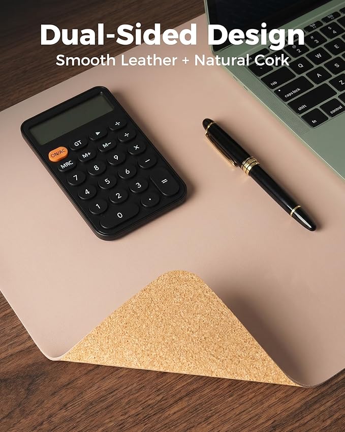Aothia Cork Desk Mat - Dual-Sided Extra Large Desk Pad & Keyboard Mat, Long PU Leather Desk Protector, Waterproof Desktop Blotter (47" x 17", Pink)