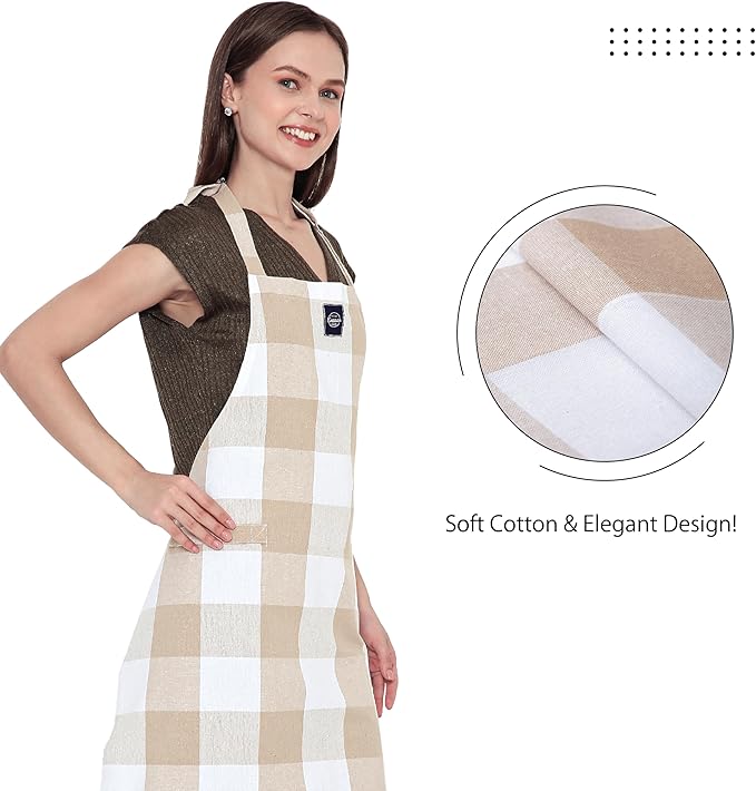 Encasa XO Cotton Kitchen Aprons for Women & Men with Pocket & Towel Loop, Adjustable Neck & Back Strap for Cooking, Baking