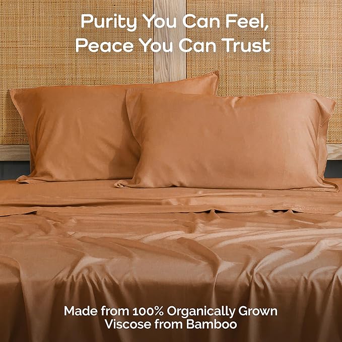 Pillow Cases King Size Set of 2 Pillowcases 100% Viscose from Bamboo Cooling Pillowcases, Soft & Breathable Pillow Case with Envelope Closure, Tan Pillow Cases (Almond)