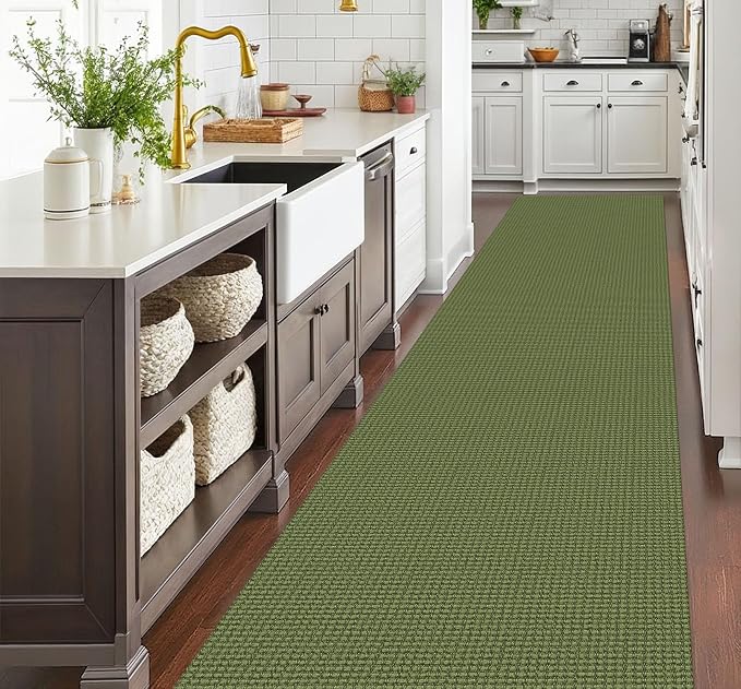 EARTHALL Runner Rug 3x18 Ft Washable Runners for Hallways Extra Long Woven Non Slip Entryway Runner Braided Kitchen Runner Indoor Outdoor Carpet Runners for Hotels, Officel, Stair, Green