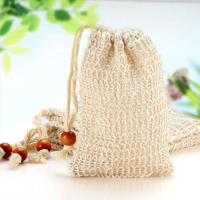 Soap Bag, Natural Sisal Soap Saver Bag Pouch Mesh Net Waste Plastic-Free Exfoliating Foaming and Drying Soap Holder for Shower (4 Pack)