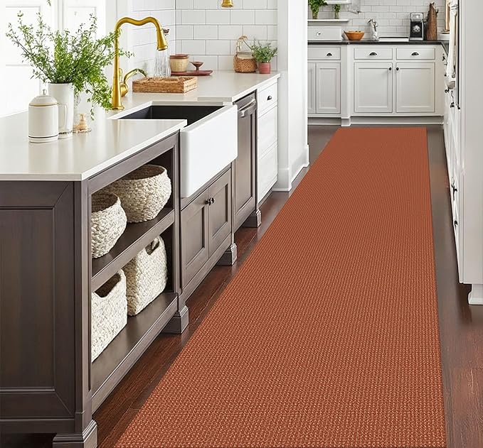 EARTHALL Runner Rug 3x16 Ft Washable Runners for Hallways Extra Long Woven Non Slip Entryway Runner Braided Kitchen Runner Indoor Outdoor Carpet Runners for Hotels, Hall, Stair, Rustic Orange/Tan
