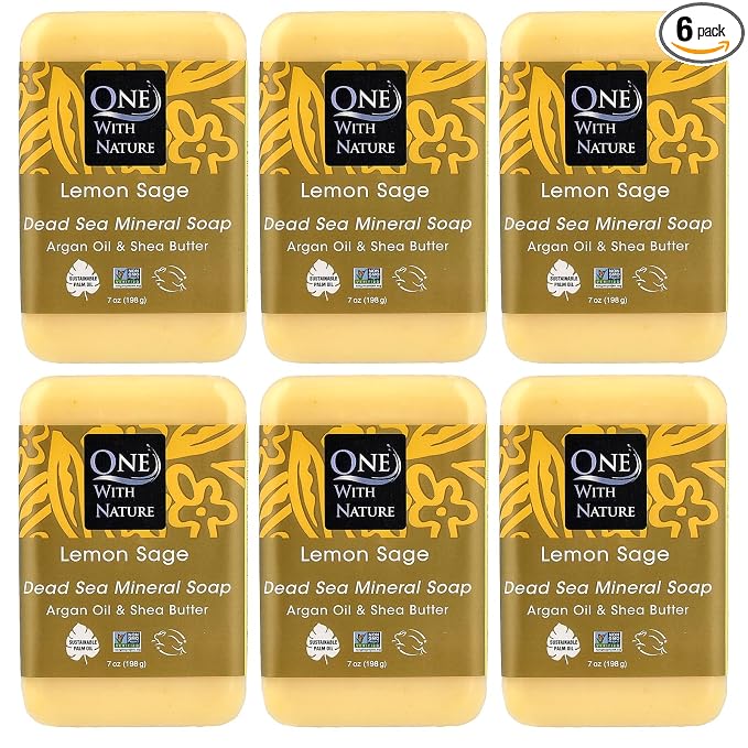 One With Nature Dead Sea Mineral Soap, Lemon Sage, 7-Ounces (Pack of 6)