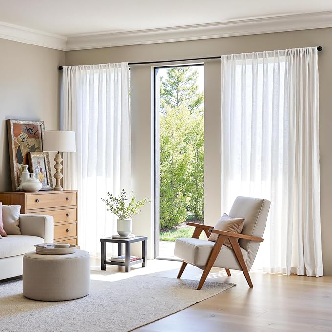 jinchan Extra Wide Sliding Door Curtain 90 Inch Length White Linen Curtains Semi Sheer Drapes for Patio Door Living Room Bedroom Home Office Light Filtering Drapes 100 Inches Wide 1 Panel
