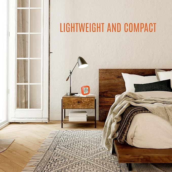 MARATHON Compact Alarm Clock with Temperature & Date, Orange - Large, Easy to Read Display with Backlight - Easy to Set Up & Use