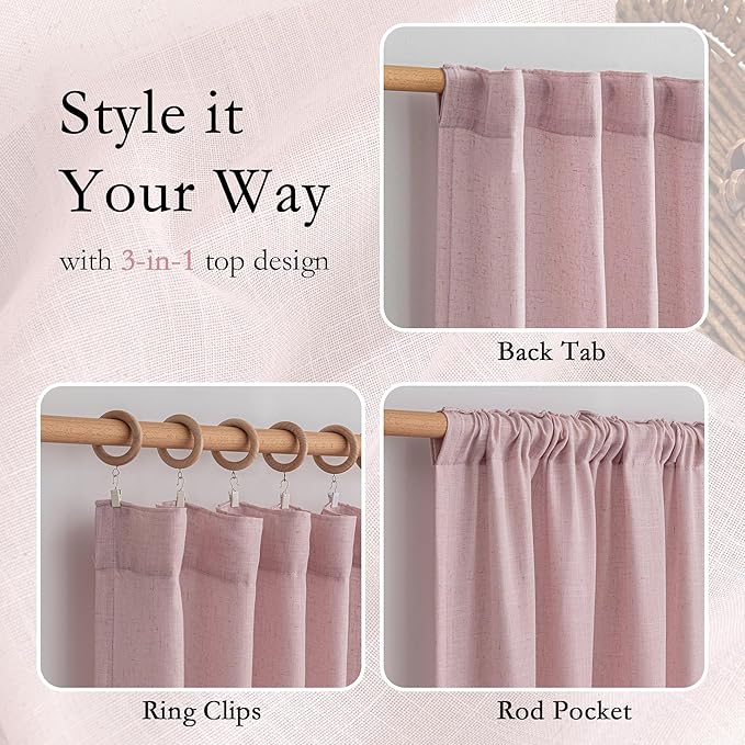 MYSKY HOME Pink Curtains for Girls Bedroom Living Room Semi Sheer Light Filtering Nursery Window Drapes, 90 Inches Length Soft Modern Decor Country Style Back Tab, 50" x 90", Light Pink, 2 Panels