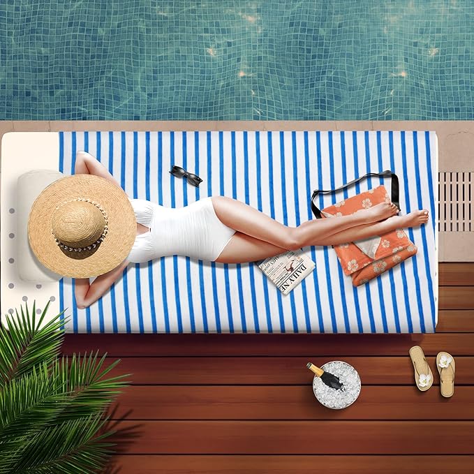 JML Microfiber Beach Towels Set of 4, 30" x 60", Cabana Stripe, Soft Absorbent, Quick Dry Bath Towel for Salon, Hotel, Travel, Sport, Summer Swimming Pool Party, Yoga, Camping, Coffee