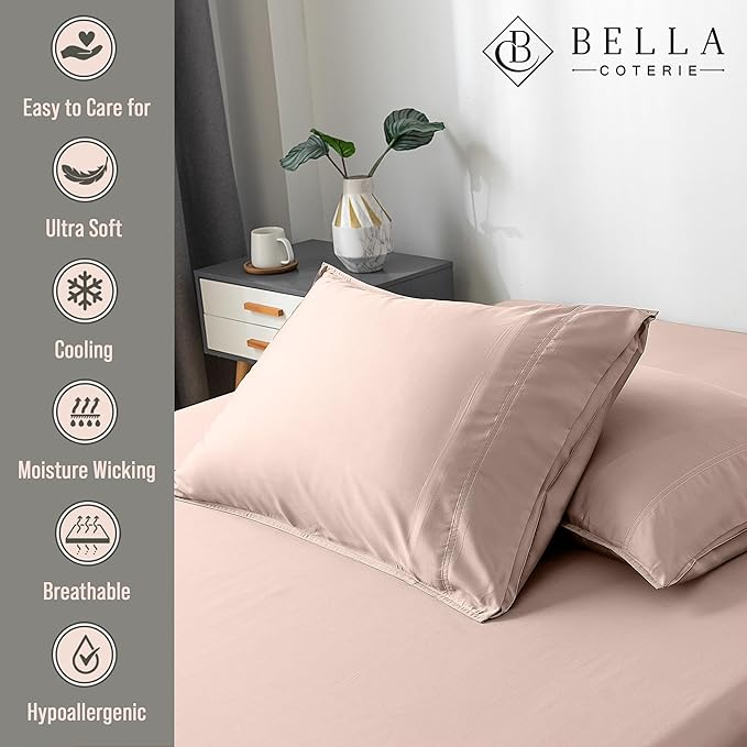 Bella Coterie | Luxury Bamboo Viscose Standard Size Pillowcase Set | 100% Organically Grown | Ultra Soft | Cooling | 2 Pcs [Dusty Rose]