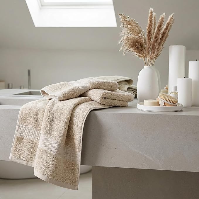 Farm to Home 100% Organic Bath Towel Set of 6 – GOTS & Oeko-TEX Certified Organic Cotton, Soft, Ultra Absorbent, Quick Dry - Includes 2 Bath Towels, 2 Hand Towels, 2 Washcloths - Sand