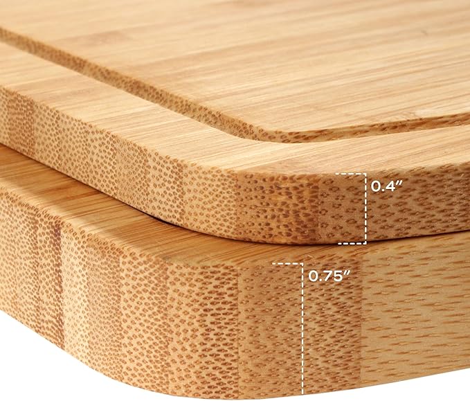 BambooMN Natural Bamboo Cutting Board w/Juice Groove and Hanging Hole - 11.75" x 8.63" x 0.4" - Vertical Cut - 30 Pieces