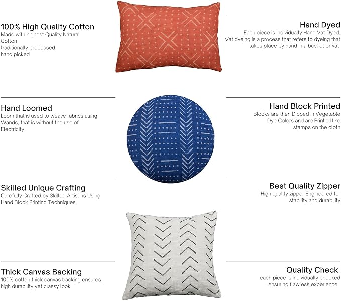 Trade Star Throw Pillow Case Lumbar Cushion Cover 100% Cotton Pillow Cover Decorative Farmhouse Sofa Mudcloth Floor Modern Boho Bedding Pillow Cases for Office 12X24 Inches