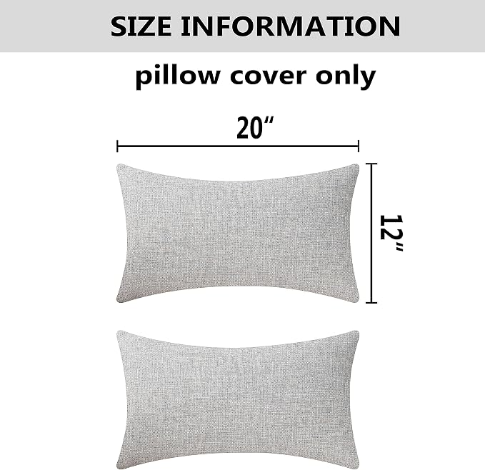Home Brilliant Lined Burlap Linen Accent Cushion Cover Throw Pillow Case for Couch, 12"x20", Set of 2, Light Grey
