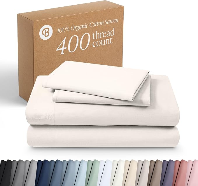 Bare Home 100% Organic Cotton Split Head Flex King Sheet Set - 400 Thread Count - Smooth Sateen Weave - Breathable & Cooling - Hotel Luxury Set - Deep Pocket Bed Sheets (Split Head Flex King, Cream)