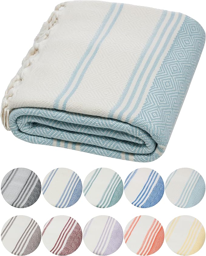 DEMMEX Organic Turkish Cotton Soft Bath Towel - Luxury Oversized Peshtemal for Bathroom, Bath Sheet - Lightweight Quick-Drying Beach Towel - Prewashed, Diamond Weave, 71x36'' (Slate Blue)