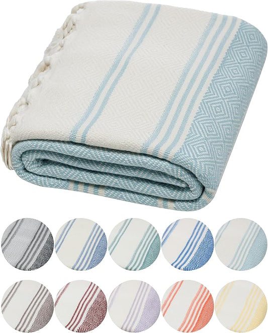 DEMMEX Organic Turkish Cotton Soft Bath Towel - Luxury Oversized Peshtemal for Bathroom, Bath Sheet - Lightweight Quick-Drying Beach Towel - Prewashed, Diamond Weave, 71x36'' (Slate Blue)