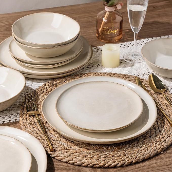 AmorArc Ceramic Dinnerware Sets,Handmade Reactive Glaze Stoneware Plates and Bowls Sets,Highly Scratch Resistant | Dishwasher & Microwave Safe Dishes Set,Service for 6 (18pc)