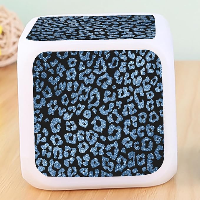Digital Alarm Clock,Blue Leopard Glitter Print 7 Color Change LED Digital Alarm Clock with Date Thermometer for Toddlers,Girls and Boys