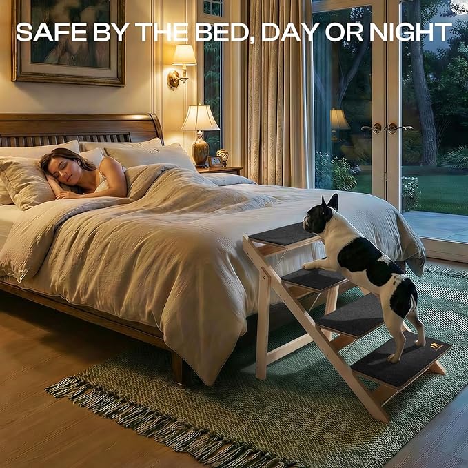Luciphia Wooden 2-in-1 Dog Stairs, 4-Step Foldable Anti-Slip Pet Steps